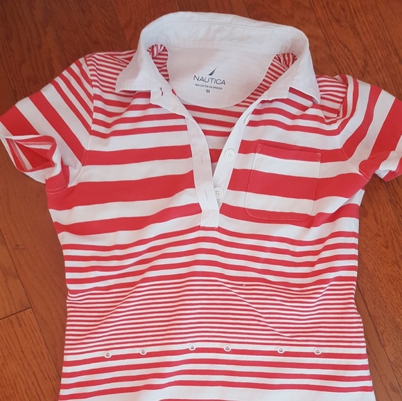 Nautica Red Form-Fitted Striped Polo - Picture 2 of 3